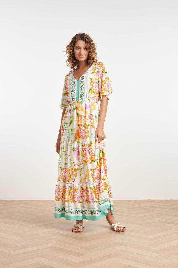 smashed lemon 24061 Zomer Maxi Jurk Met Bloemenprint | White-Multicolour