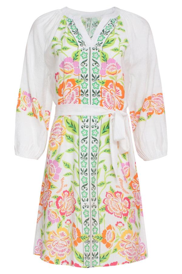 Smashed Lemon 24062 Korte Zomerjurk Met Levendige Bloemenpatroon | White-Multicolour