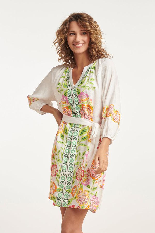 smashed lemon 24062 Korte Zomerjurk Met Levendige Bloemenpatroon | White-Multicolour