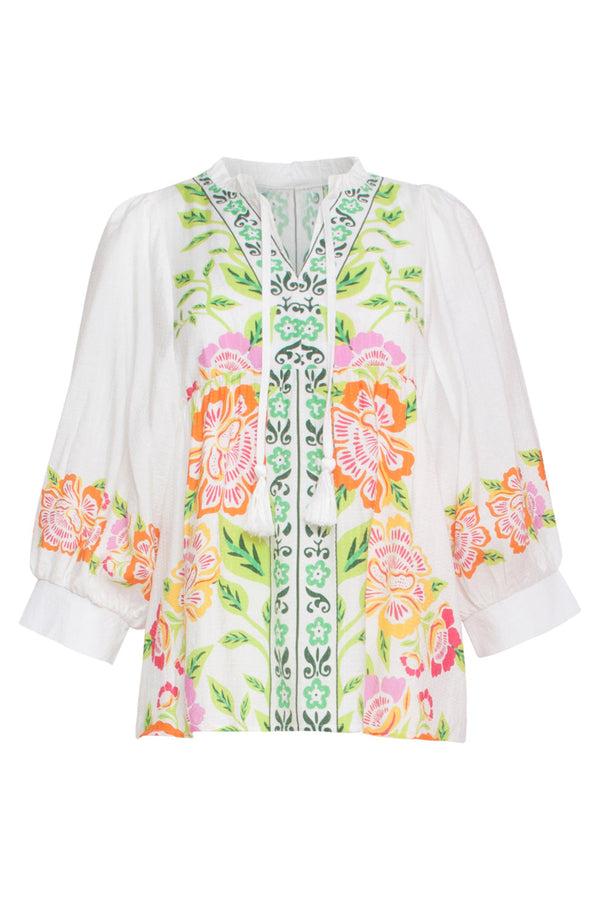 Smashed Lemon 24063 Zomer Top Met Levendige Bloemenpatroon | White-Multicolour