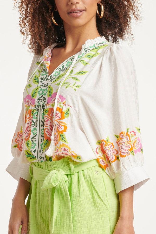 Smashed Lemon 24063 Zomer Top Met Levendige Bloemenpatroon | White-Multicolour