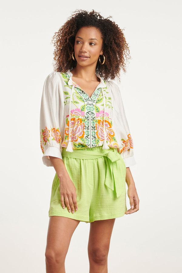 smashed lemon 24063 Zomer Top Met Levendige Bloemenpatroon | White-Multicolour