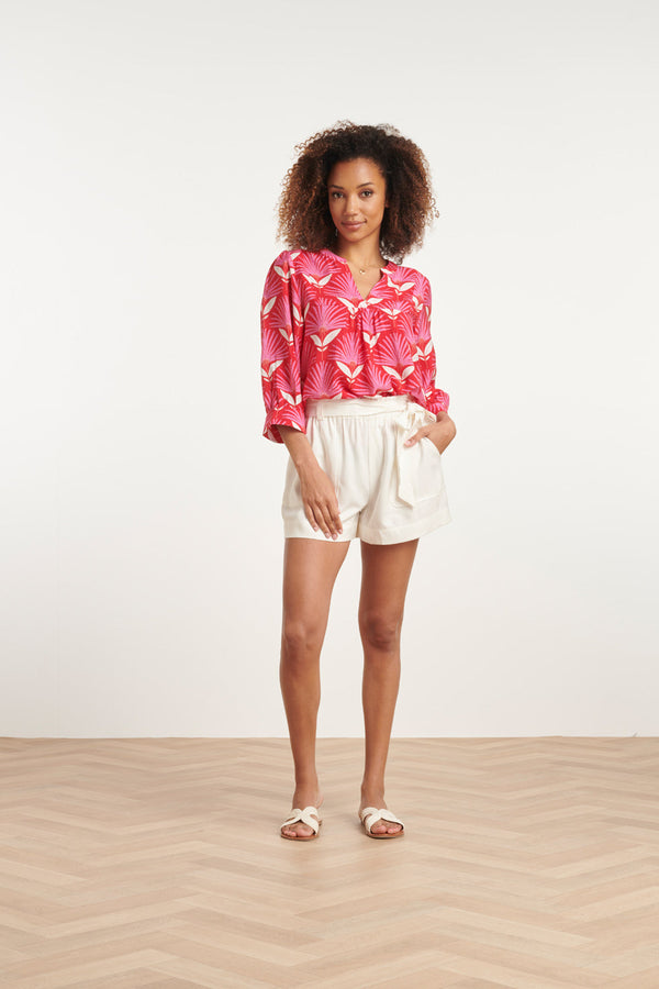 Smashed Lemon 24068 Retro Bloemenprint Top Met 3/4 Mouwen | Red-Pink