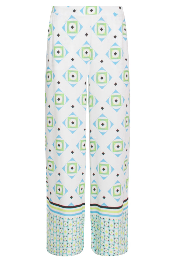 Smashed Lemon 24070 Lange Flowy Zomerbroek Met Grafische Print | White-Multicolour