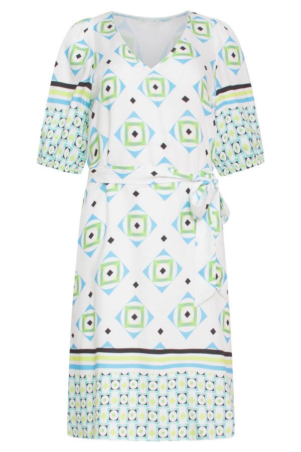 Smashed Lemon 24072 Zomerjurk Met Korte Pofmouwenv-Hals | White-Multicolour