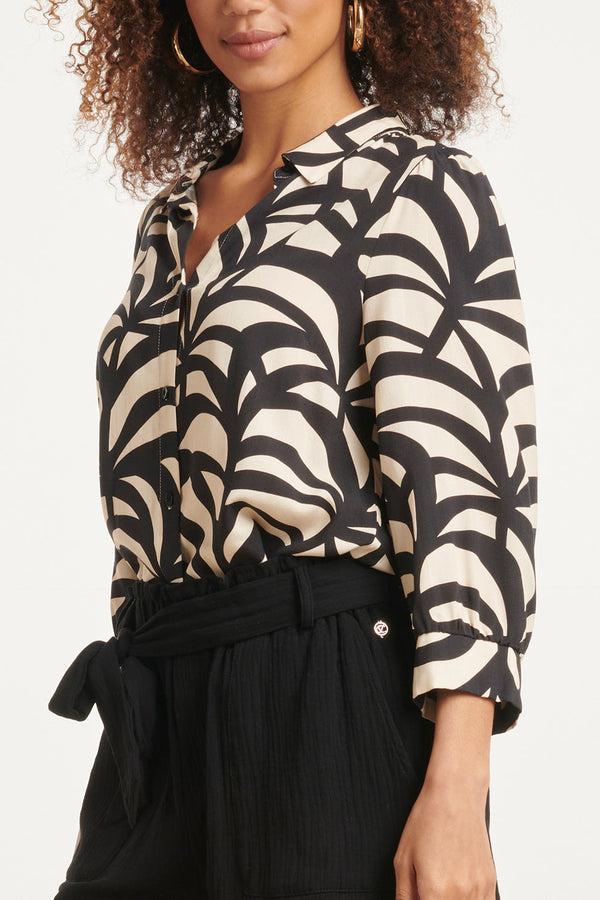 Smashed Lemon 24074 E Grafische Blouse Met 3/4 Mouwen | Black-Sand