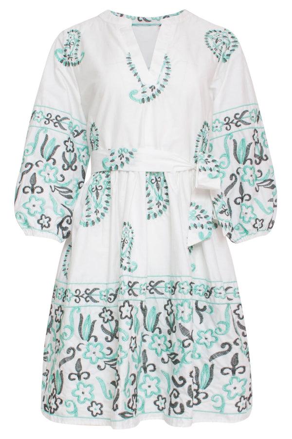 Smashed Lemon 24075 Te Zomerjurk Met Paisley Borduurwerk | White-Green