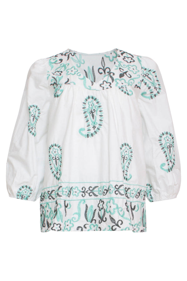 Smashed Lemon 24076 Te Top Met Paisley Borduurwerk | White-Green