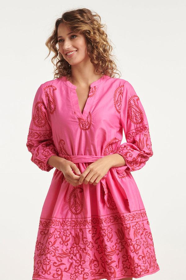 Smashed Lemon 24077 Fuchsia Zomerjurk Met Paisley Borduurwerk | Pink-Red