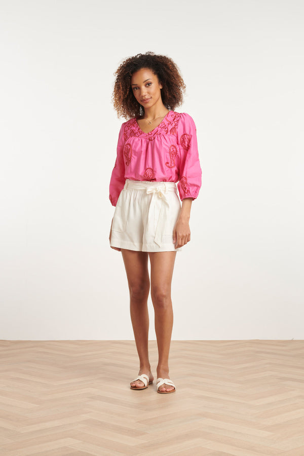 Smashed Lemon 24078 Fuchsia Top Met Paisley Borduurwerk | Pink-Red