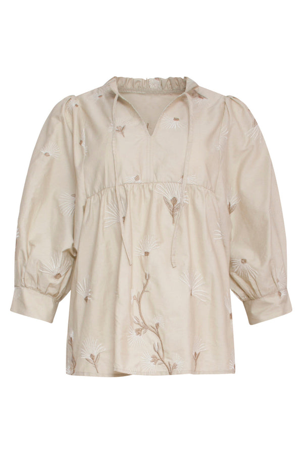 Smashed Lemon 24080 Geborduurde Top Met Neutraal Paisley Design | Sand-Offwhite