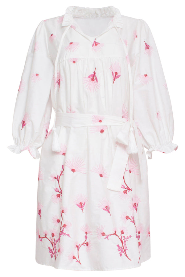 Smashed Lemon 24081 Geborduurde Te Jurk Met Bloemmotief | White-Pink