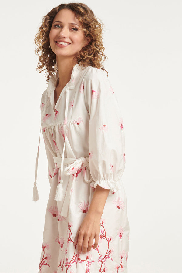 Smashed Lemon 24081 Geborduurde Te Jurk Met Bloemmotief | White-Pink