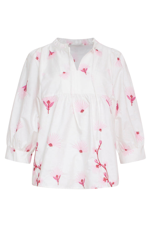 Smashed Lemon 24082 Geborduurde Bloemen Top | White-Pink