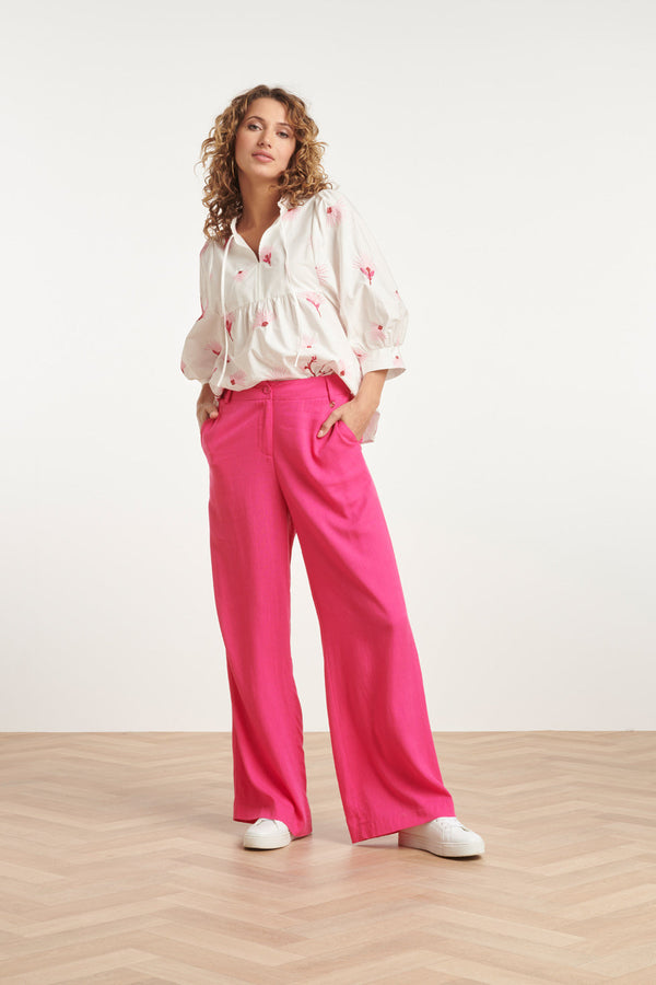 Smashed Lemon 24082 Geborduurde Bloemen Top | White-Pink