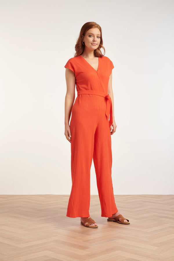 Smashed Lemon 24083 Lange Aansluitende Jumpsuit | Coral