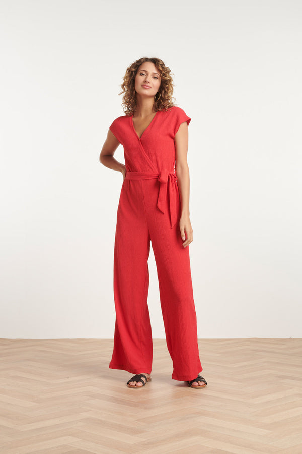 smashed lemon 24083 Lange Aansluitende Jumpsuit | Red