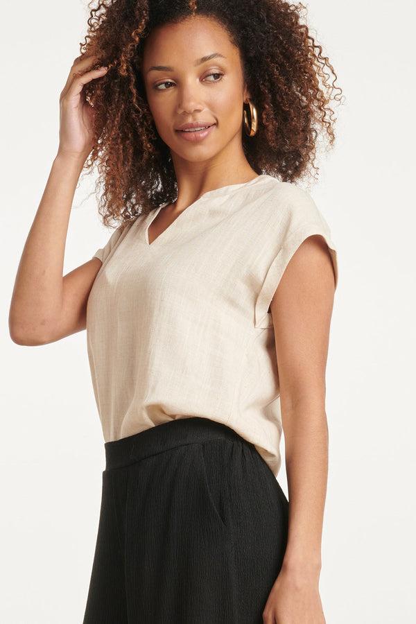 Smashed Lemon 24086 Top Met V-Halsomslagmouwen | Sand