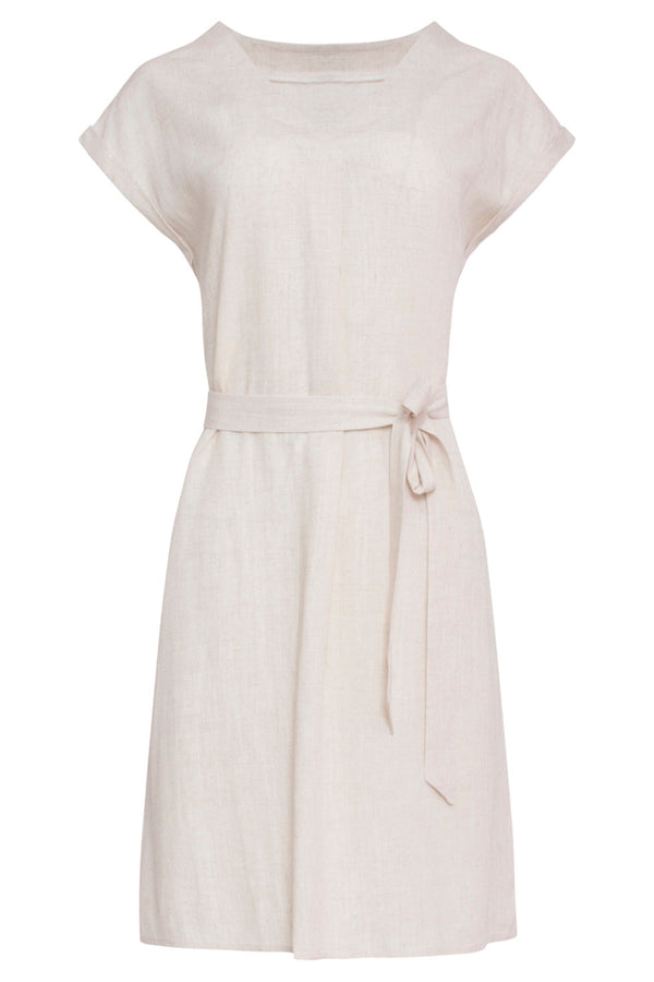 Smashed Lemon 24087 Loose Linnen Jurk Met V-Halsriem | Sand