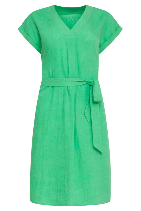 Smashed Lemon 24087 Losvallende Linnen Jurk Met V-Hals Riemlevendig | Green