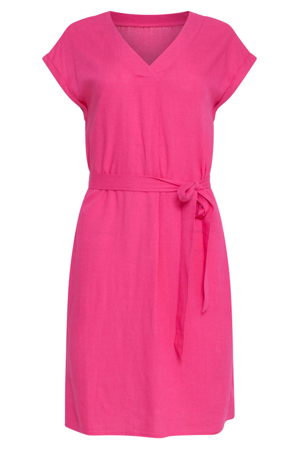 Smashed Lemon 24087 Losvallende Linnen Jurk Met V-Halsriemfuchsia | Pink