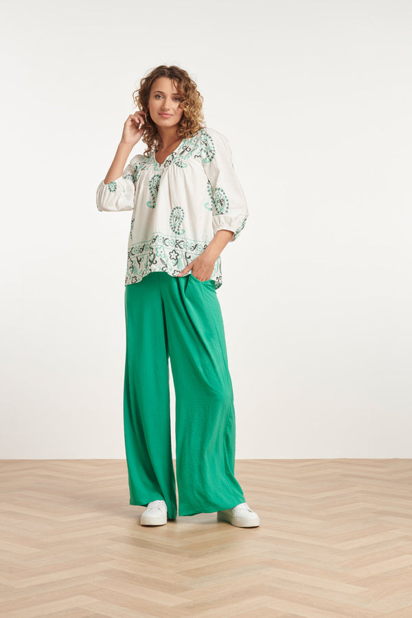 Smashed Lemon 24088 Losvallende Wijde Broek Met Elastische Achterkantkoud | Green