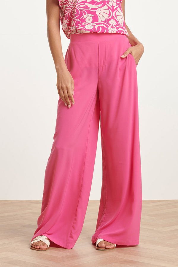 Smashed Lemon 24088 Losvallende Wijde Broek Met Elastische Achterkantfel | Pink