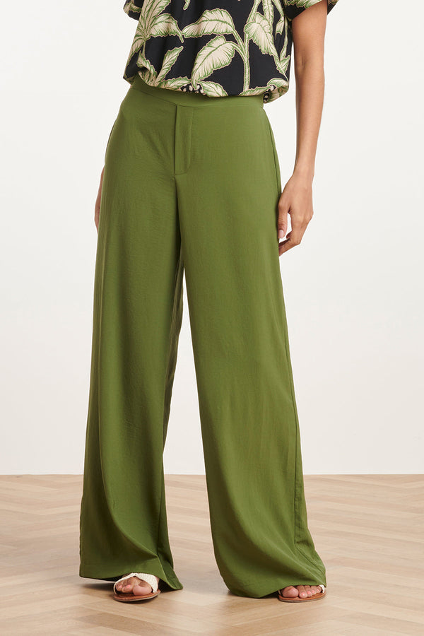 Smashed Lemon 24088 Losvallende Wijde Broek Met Elastische Achterkantwarm Mos | Army Green