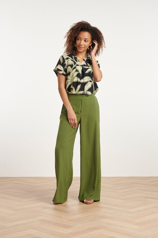 Smashed Lemon 24088 Losvallende Wijde Broek Met Elastische Achterkantwarm Mos | Army Green