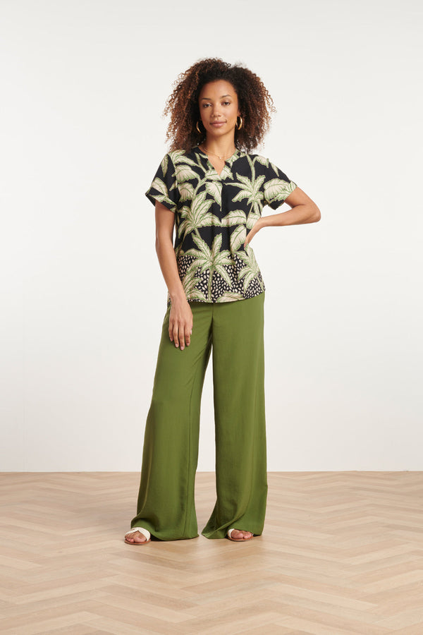 smashed lemon 24088 Losvallende Wijde Broek Met Elastische Achterkantwarm Mos | Army Green