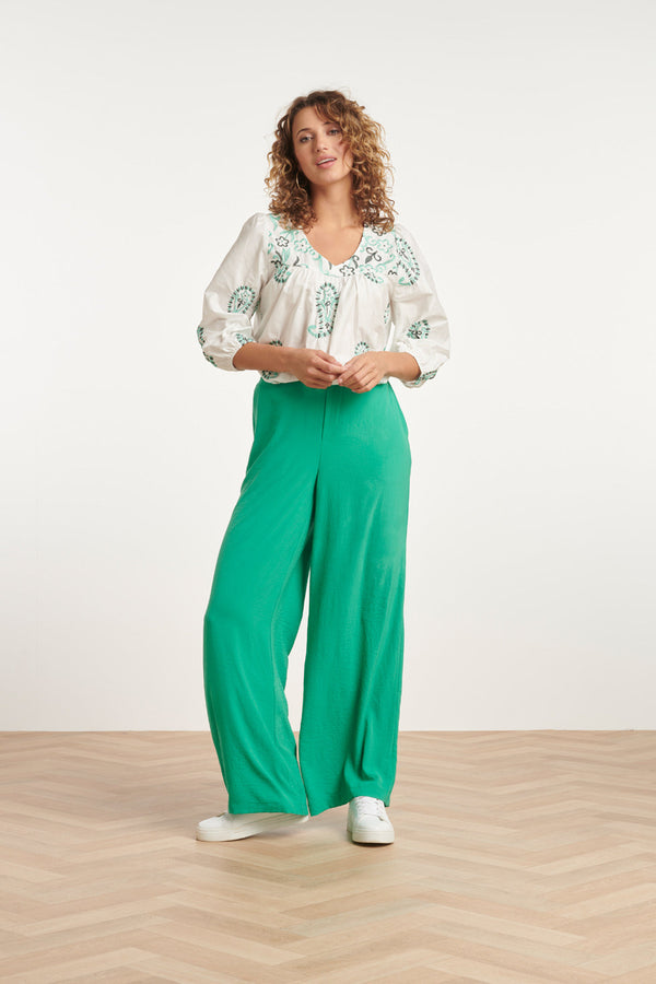smashed lemon 24088 Losvallende Wijde Broek Met Elastische Achterkantkoud | Green