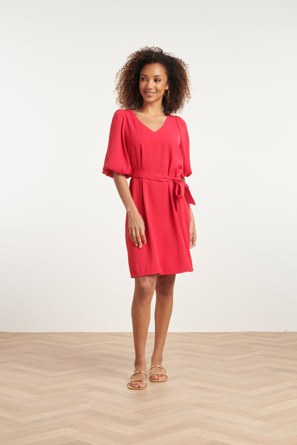 Smashed Lemon 24093 Ballonmouw Jurk Met V-Halsriem | Red