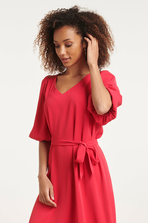 Smashed Lemon 24093 Ballonmouw Jurk Met V-Halsriem | Red