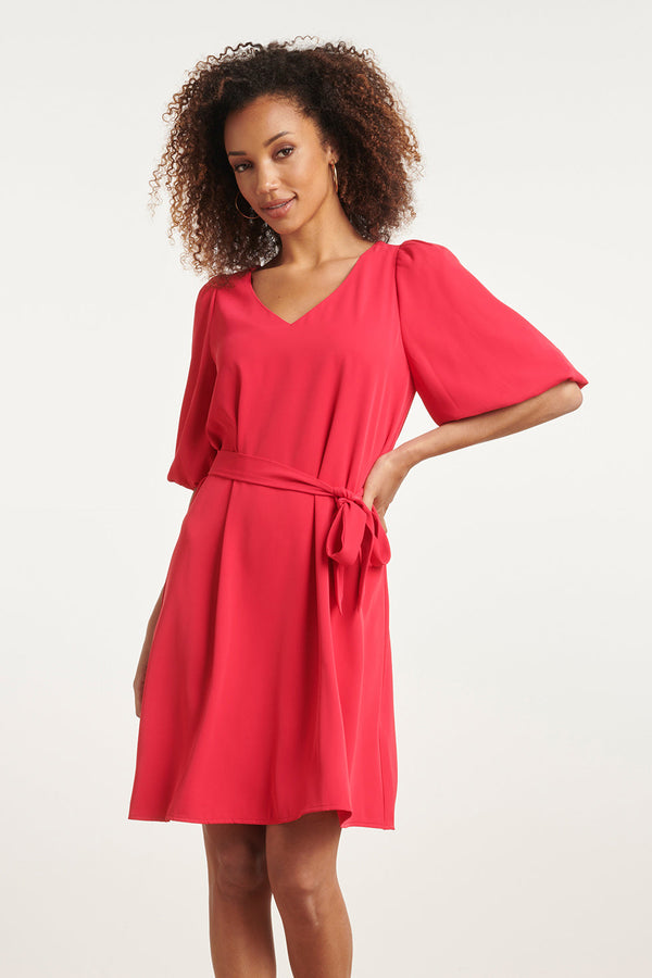 smashed lemon 24093 Ballonmouw Jurk Met V-Halsriem | Red