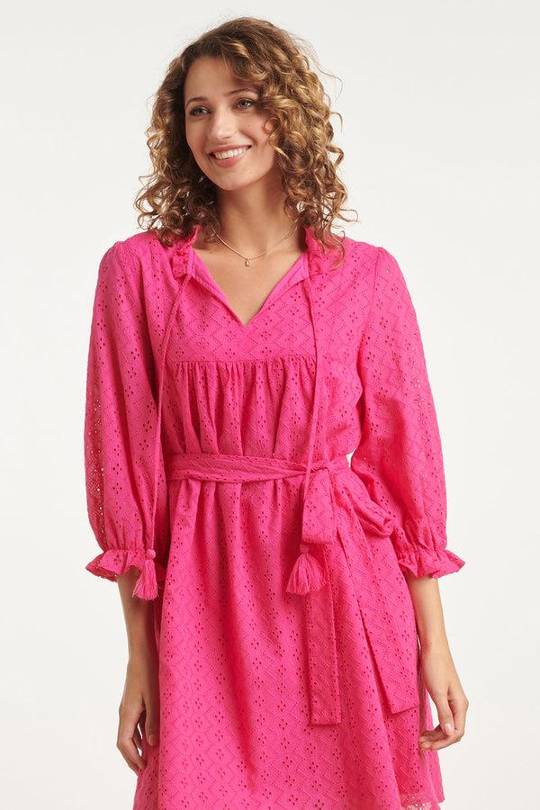 Smashed Lemon 24097 Fuchsia Brie Anglaise Kort Jurkje | Pink