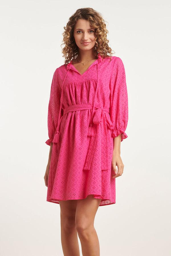 smashed lemon 24097 Fuchsia Brie Anglaise Kort Jurkje | Pink