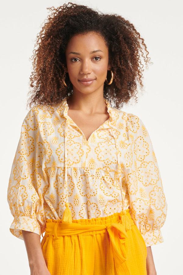 Smashed Lemon 24107 Bloemen Top Met Brie Anglaisezonnig | White-Yellow