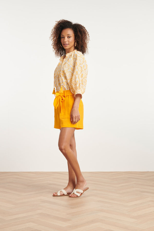 Smashed Lemon 24107 Bloemen Top Met Brie Anglaisezonnig | White-Yellow