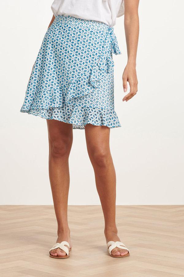 Smashed Lemon 24108 Korte Bloemen Brie Anglaise Zomerrok Hemels | White-Blue