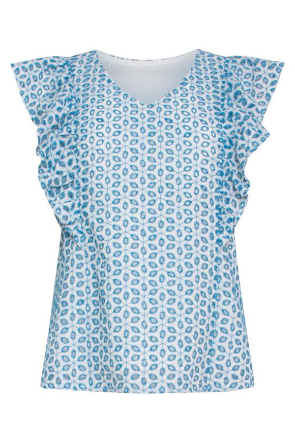 Smashed Lemon 24109 Bloemen Brie Anglaise Zomer Top Met Ruches Hemels | White-Blue