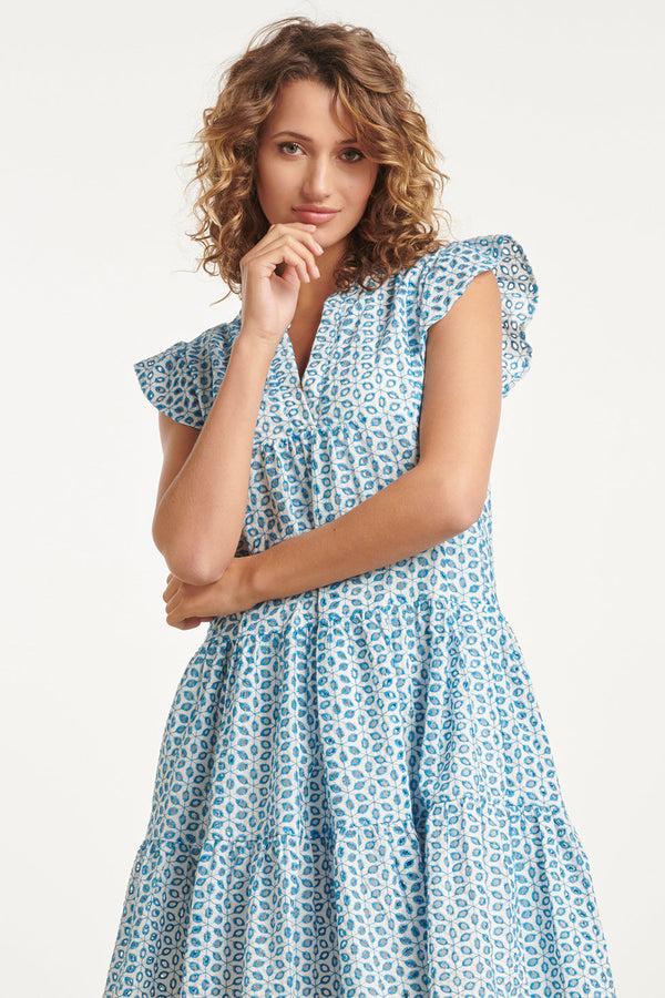 Smashed Lemon 24110 Bloemen Brie Anglaise Zomerjurk Hemels | White-Blue