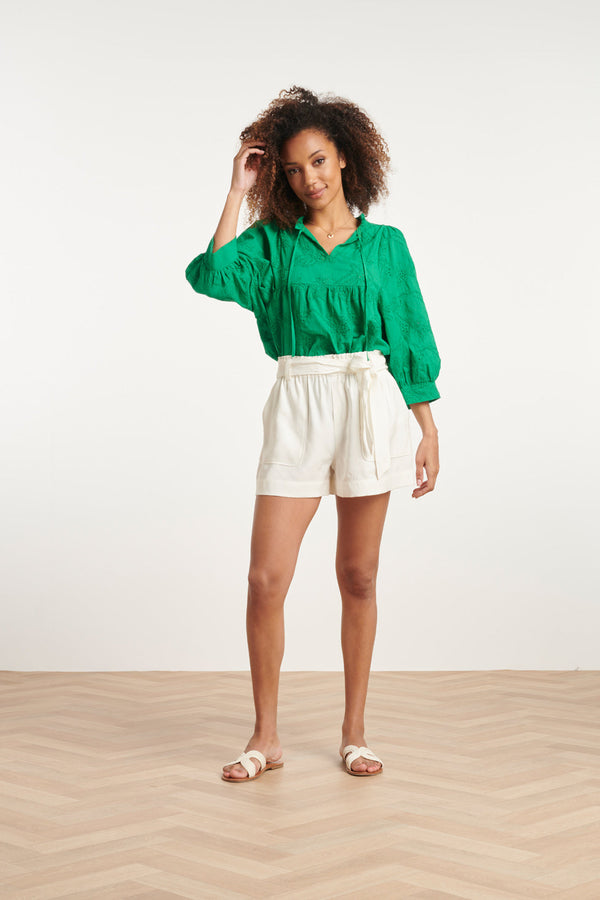 Smashed Lemon 24112 Bloemen Geborduurde Top Emerald | Green