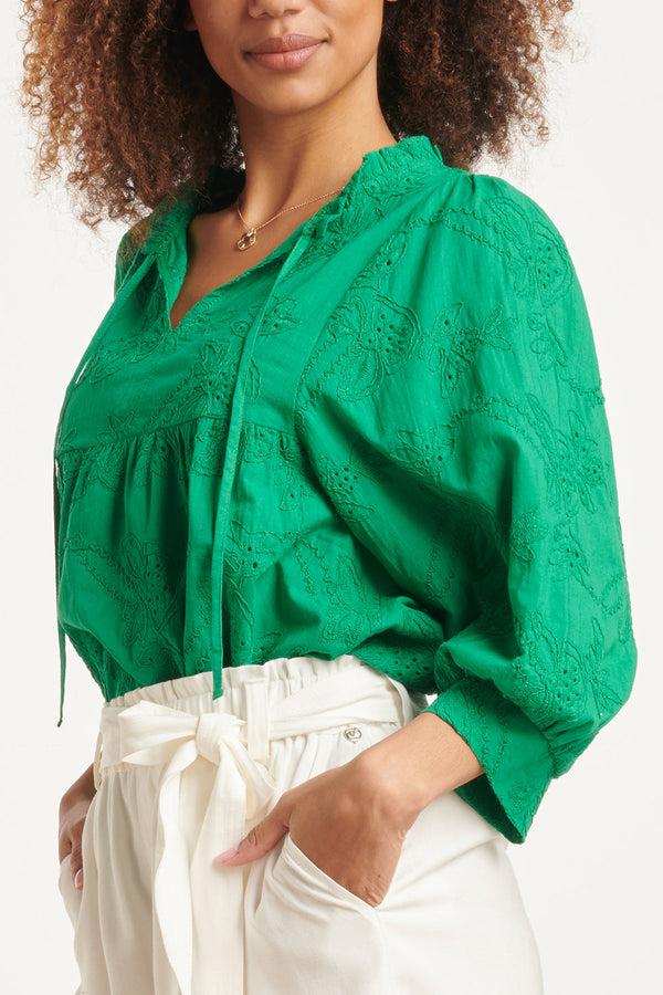 Smashed Lemon 24112 Bloemen Geborduurde Top Emerald | Green