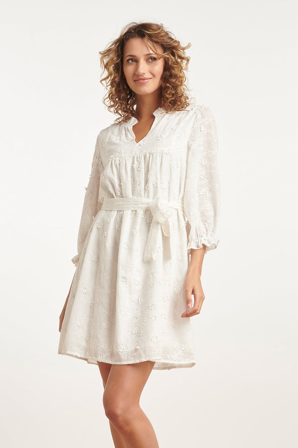 smashed lemon 24115 Te Jurk Met 3D Bloemenpatroon | White