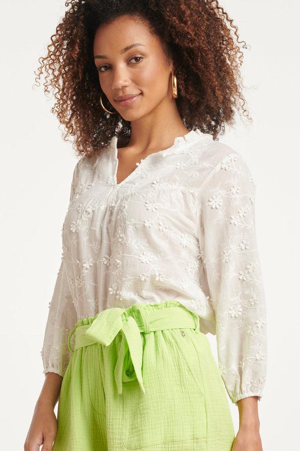 Smashed Lemon 24116 Te Top Met 3D Bloemenpatroon | White