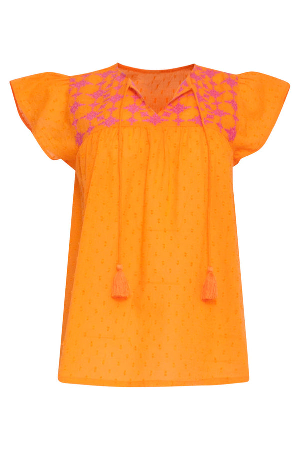 Smashed Lemon 24127 Vrolijke Korte Mouwen Top | Orange-Fuchsia