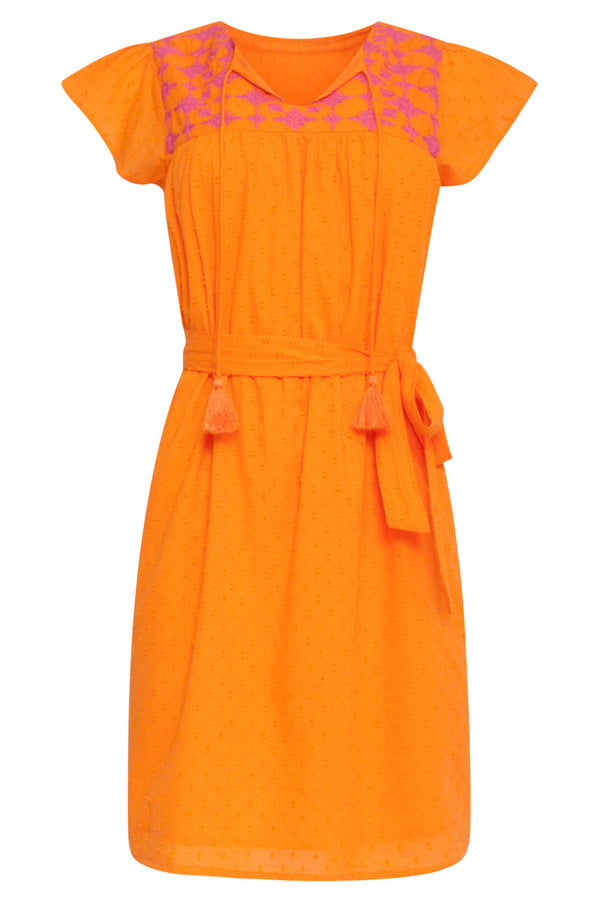 Smashed Lemon 24128 Vrolijke Korte Mouwen Jurk | Orange-Fuchsia