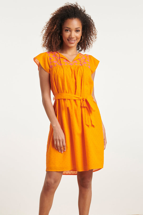 Smashed Lemon 24128 Vrolijke Korte Mouwen Jurk | Orange-Fuchsia