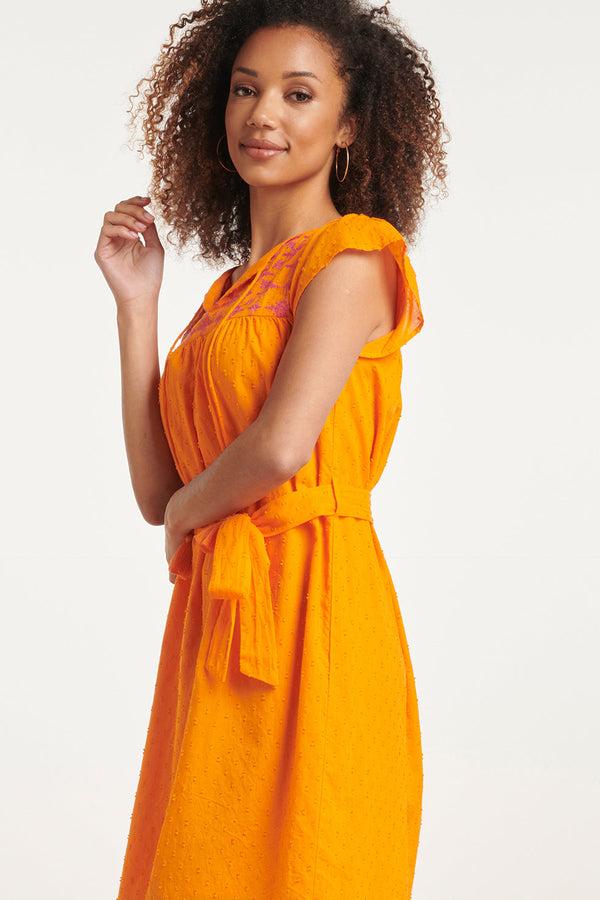 Smashed Lemon 24128 Vrolijke Korte Mouwen Jurk | Orange-Fuchsia