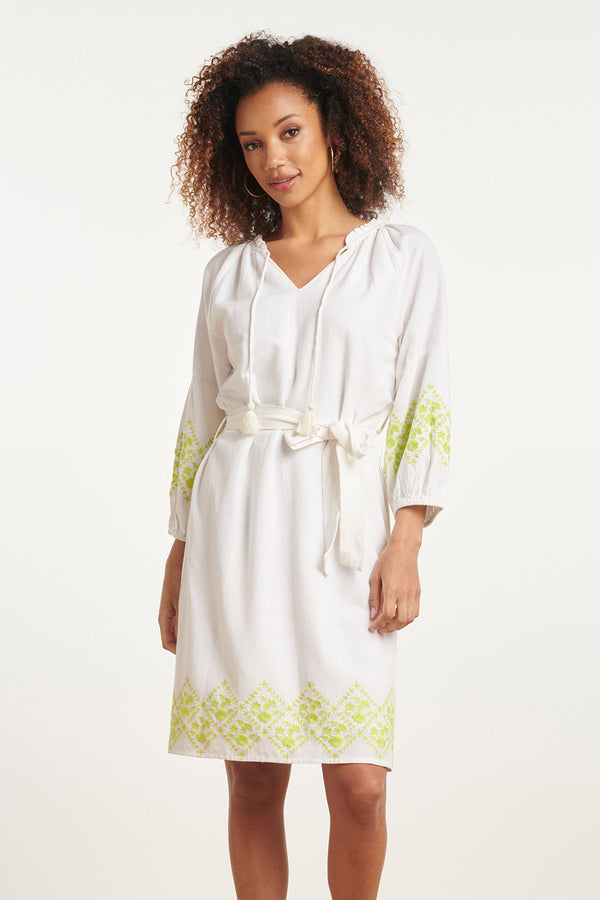 smashed lemon 24130 Zachte Te Jurk Met Limoen Bloemenborduurwerk | White-Lime
